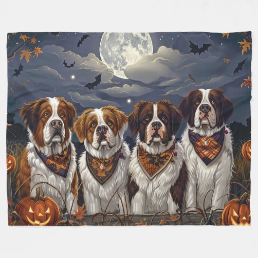 Saint Bernard Halloween Spooky Fleece Deken (Voorkant (Horizontaal))
