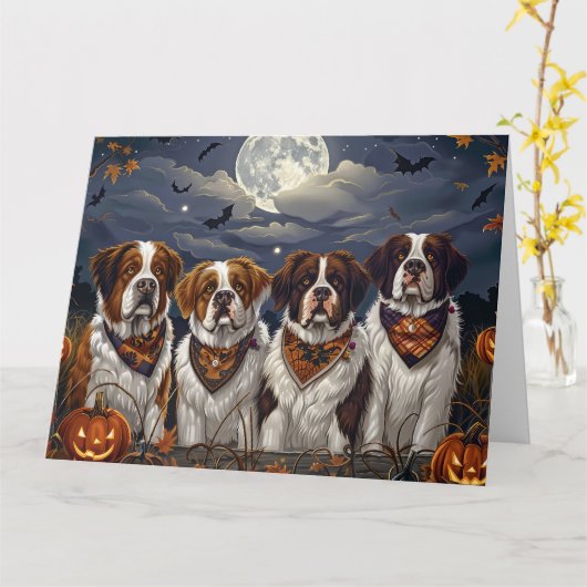 Saint Bernard Halloween Spooky Kaart (Gele Bloem)