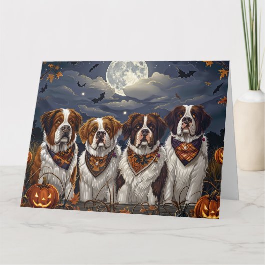 Saint Bernard Halloween Spooky Kaart (Voorkant)