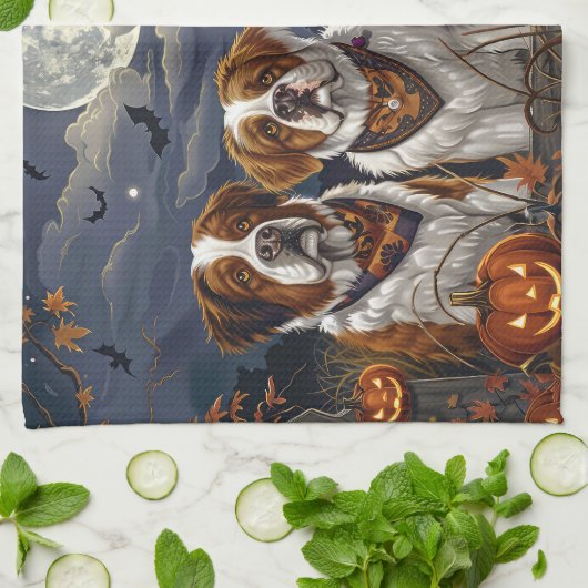 Saint Bernard Halloween Spooky Theedoek (Gevouwen)