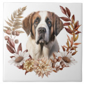 Saint Bernard Hond Herfstkrans Tegeltje (Voorkant)