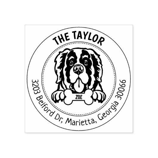 Saint Bernard Hond Retouradres Familie Rubberstempel (Afrduk)