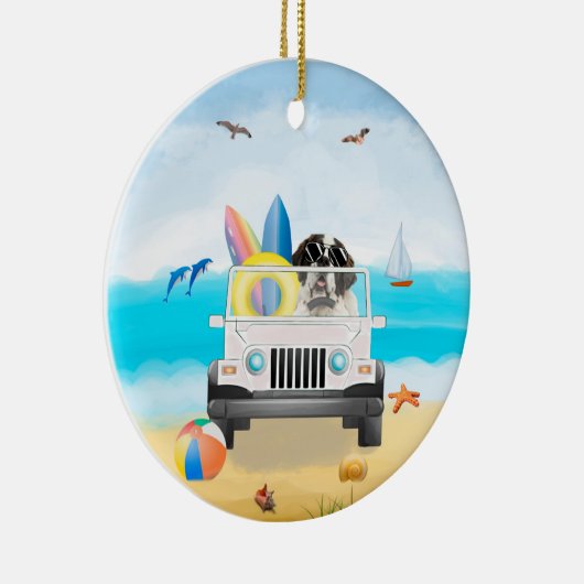 Saint bernard Hond Rijden op het strand Keramisch Ornament (Rechts)