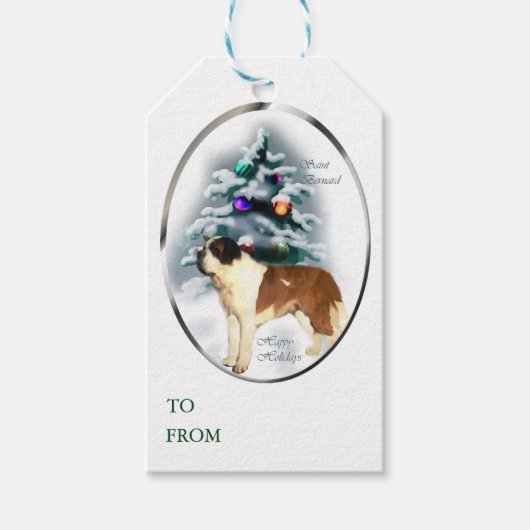 Saint Bernard Kerstmis Cadeaulabel (Voorkant)