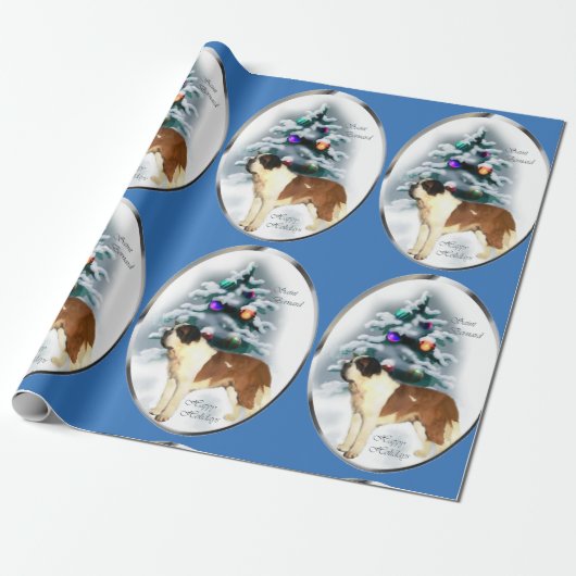 Saint Bernard Kerstmis Cadeaupapier (Uitgerold)