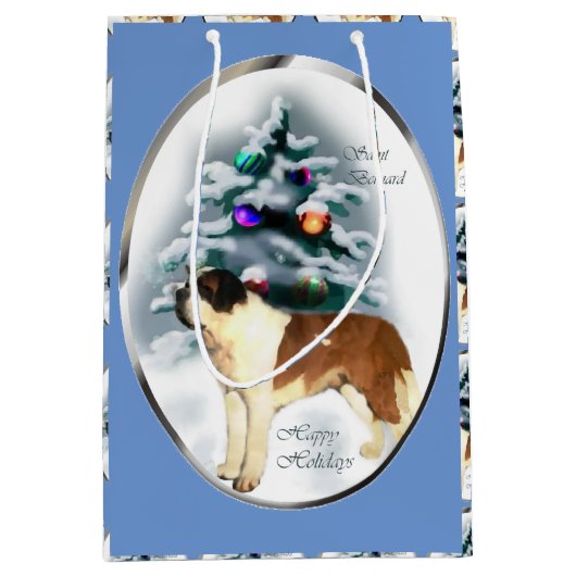 Saint Bernard Kerstmis Medium Cadeauzakje (Voorkant)