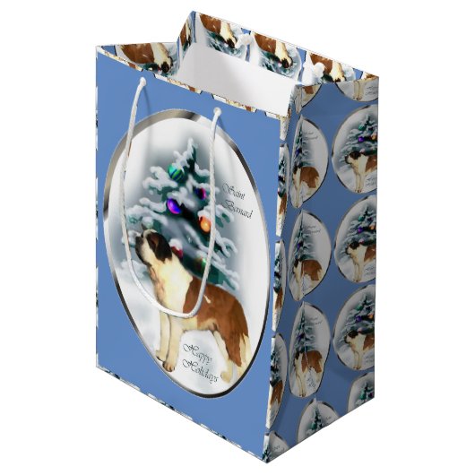 Saint Bernard Kerstmis Medium Cadeauzakje (Voorkant Gekanteld)