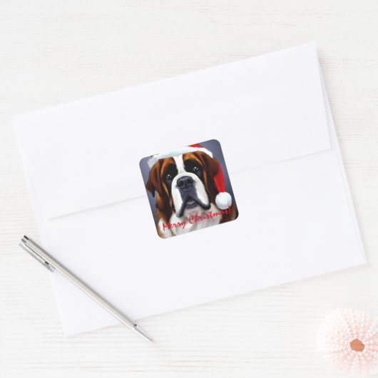 Saint Bernard Kerstmis Vierkante Sticker (Envelop)