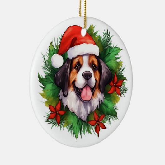 Saint Bernard Kerstmis Wreath Keramisch Ornament (Rechts)