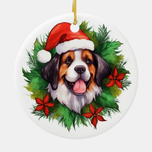 Saint Bernard Kerstmis Wreath Keramisch Ornament (Achterkant)