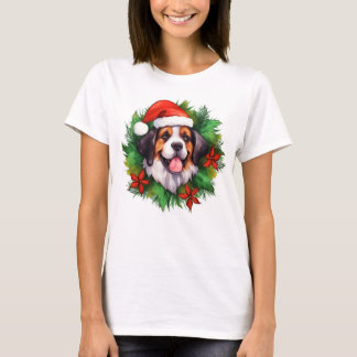 Saint Bernard Kerstmis Wreath T-shirt