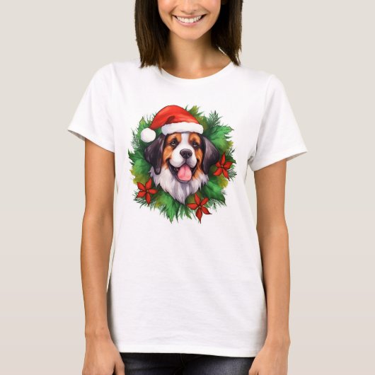 Saint Bernard Kerstmis Wreath T-shirt (Voorkant)