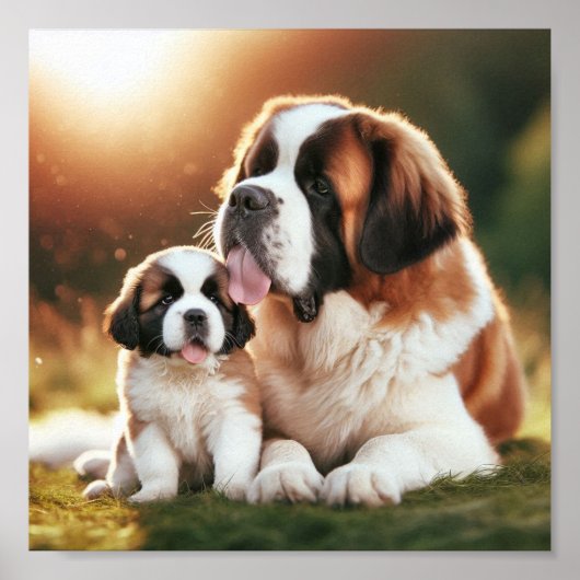 Saint Bernard moeder en haar puppy Poster (Voorkant)