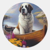 Saint Bernard op een peddel: Een Schilderachtig av Ronde Sticker (Voorkant)
