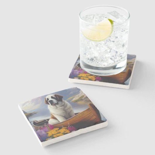 Saint Bernard op een peddel: Een Schilderachtig av Stenen Onderzetter (Zijkant)