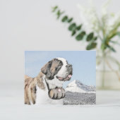 Saint Bernard Painting - Cute Original Dog Art Briefkaart (Staand voorkant)