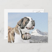 Saint Bernard Painting - Cute Original Dog Art Briefkaart (Voorkant / Achterkant)
