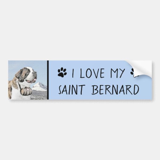 Saint Bernard Painting - Cute Original Dog Art Bumpersticker (Voorkant)