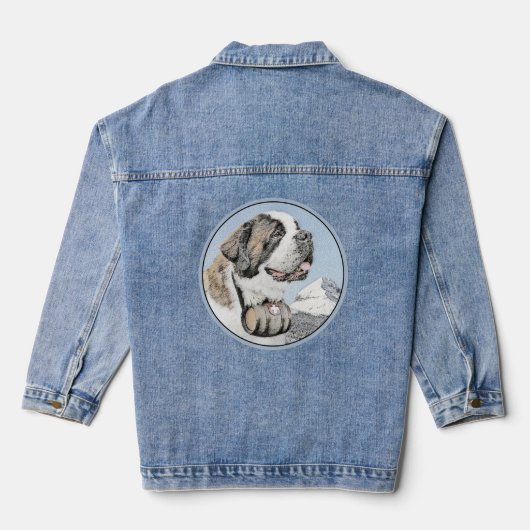 Saint Bernard Painting - Cute Original Dog Art Denim Jacket (Achterkant)