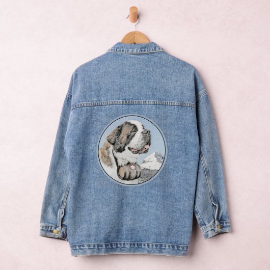 Saint Bernard Painting - Cute Original Dog Art Denim Jacket (Hangar)