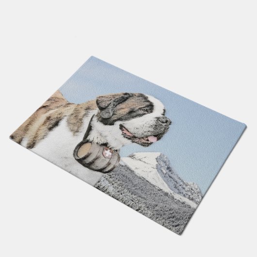 Saint Bernard Painting - Cute Original Dog Art Deurmat (Schuin)