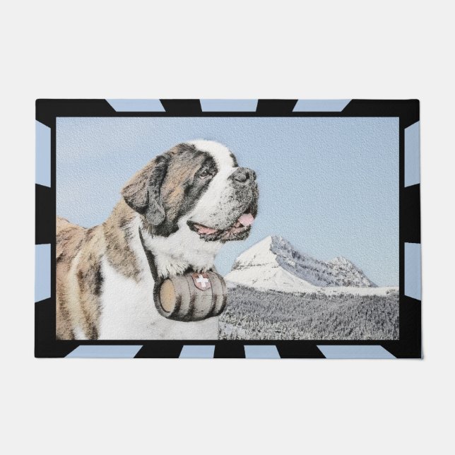 Saint Bernard Painting - Cute Original Dog Art Deurmat (Voorkant)