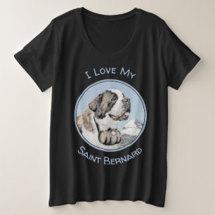Saint Bernard Painting - Cute Original Dog Art Grote Maat T-shirt