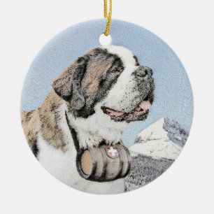 Saint Bernard Painting - Cute Original Dog Art Keramisch Ornament