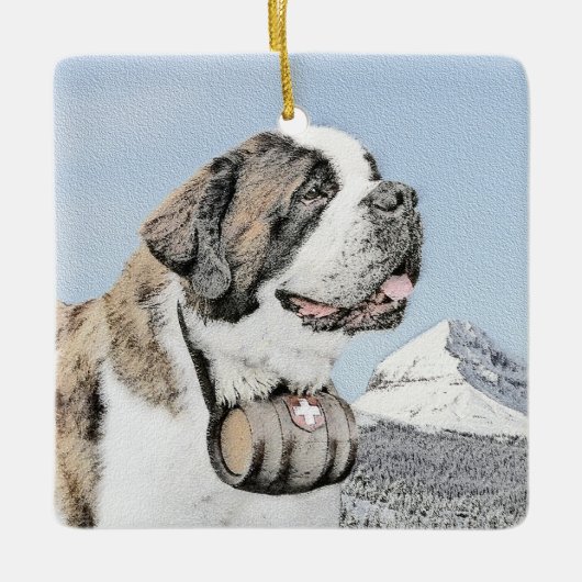 Saint Bernard Painting - Cute Original Dog Art Keramisch Ornament (Voorkant)