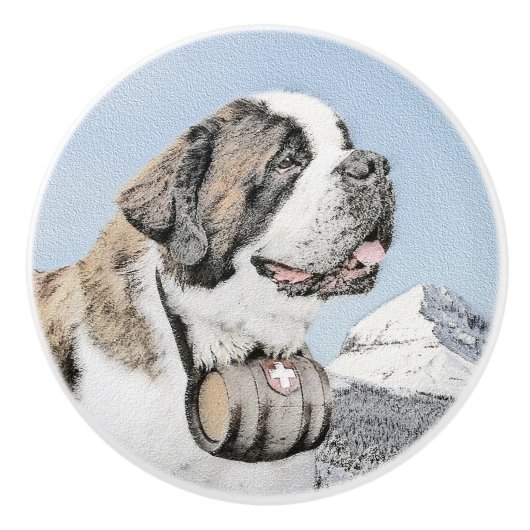 Saint Bernard Painting - Cute Original Dog Art Keramische Knop (Voorkant)