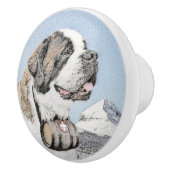 Saint Bernard Painting - Cute Original Dog Art Keramische Knop (Rechts)
