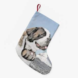 Saint Bernard Painting - Cute Original Dog Art Kleine Kerstsok