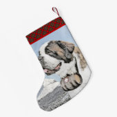 Saint Bernard Painting - Cute Original Dog Art Kleine Kerstsok (Achterkant (Hangend))