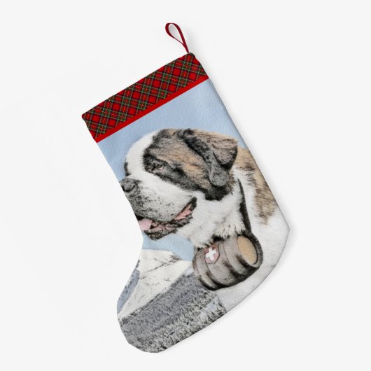 Saint Bernard Painting - Cute Original Dog Art Kleine Kerstsok (Achterkant (Hangend))