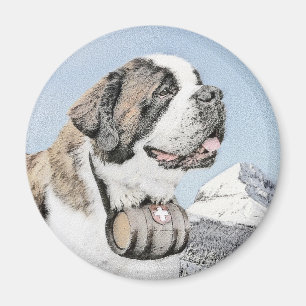 Saint Bernard Painting - Cute Original Dog Art Magneet