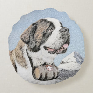 Saint Bernard Painting - Cute Original Dog Art Rond Kussen