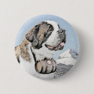 Saint Bernard Painting - Cute Original Dog Art Ronde Button 5,7 Cm