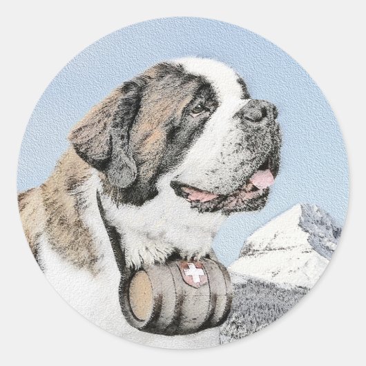 Saint Bernard Painting - Cute Original Dog Art Ronde Sticker (Voorkant)