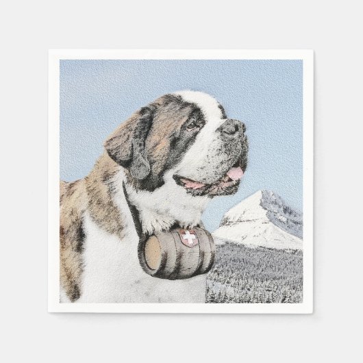Saint Bernard Painting - Cute Original Dog Art Servet (Voorkant)