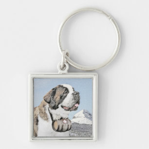 Saint Bernard Painting - Cute Original Dog Art Sleutelhanger
