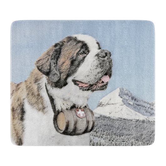 Saint Bernard Painting - Cute Original Dog Art Snijplank (Voorkant)