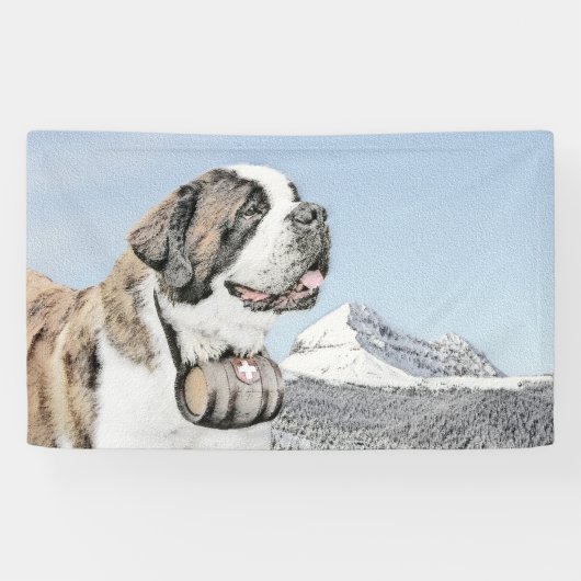 Saint Bernard Painting - Cute Original Dog Art Spandoek (Horizontaal)