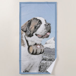 Saint Bernard Painting - Cute Original Dog Art Strandlaken