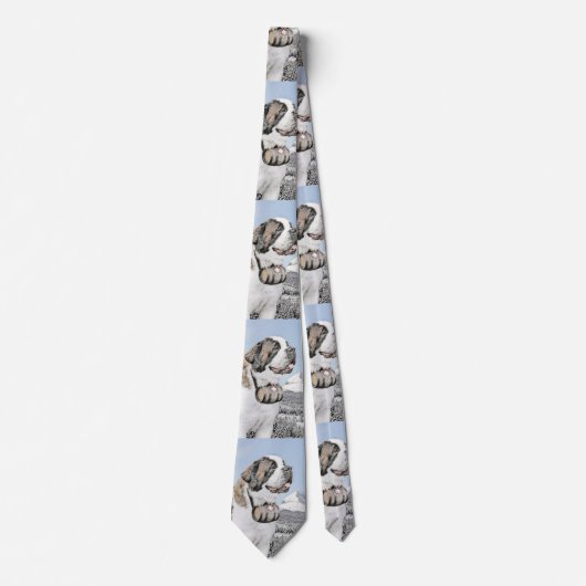 Saint Bernard Painting - Cute Original Dog Art Stropdas (Voorkant)