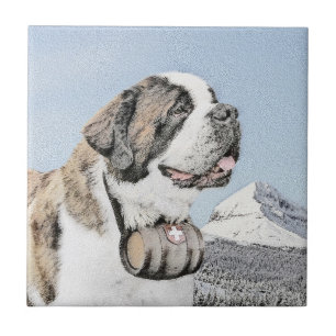 Saint Bernard Painting - Cute Original Dog Art Tegeltje