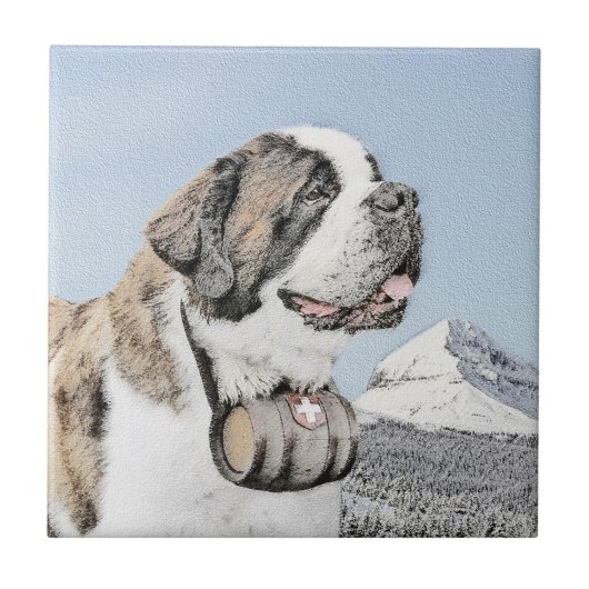Saint Bernard Painting - Cute Original Dog Art Tegeltje (Voorkant)