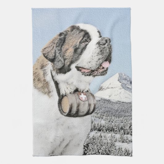 Saint Bernard Painting - Cute Original Dog Art Theedoek (Verticaal)