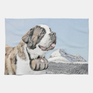 Saint Bernard Painting - Cute Original Dog Art Theedoek