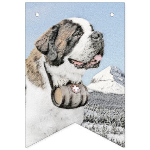 Saint Bernard Painting - Cute Original Dog Art Vlaggetjes