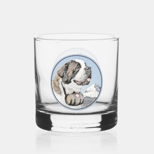 Saint Bernard Painting - Cute Original Dog Art Whisky Glas (Voorkant)